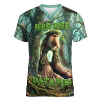 Brr Brr Patapim Women V-Neck T-Shirt Glowing Heart and Magical Tree Roots in Enchanted Woods