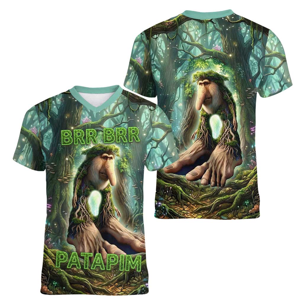 Brr Brr Patapim Women V-Neck T-Shirt Glowing Heart and Magical Tree Roots in Enchanted Woods