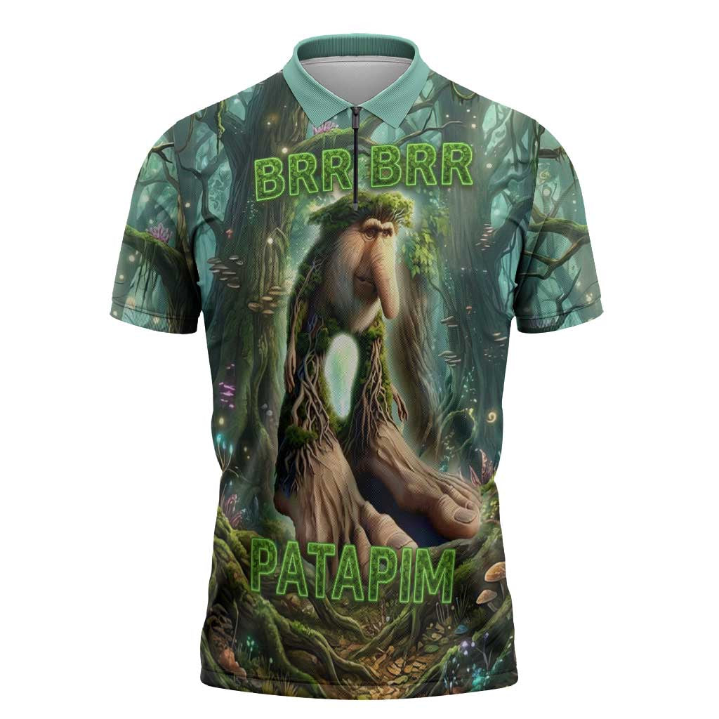 Brr Brr Patapim Zipper Polo Shirt Glowing Heart and Magical Tree Roots in Enchanted Woods