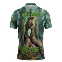 Brr Brr Patapim Zipper Polo Shirt Glowing Heart and Magical Tree Roots in Enchanted Woods
