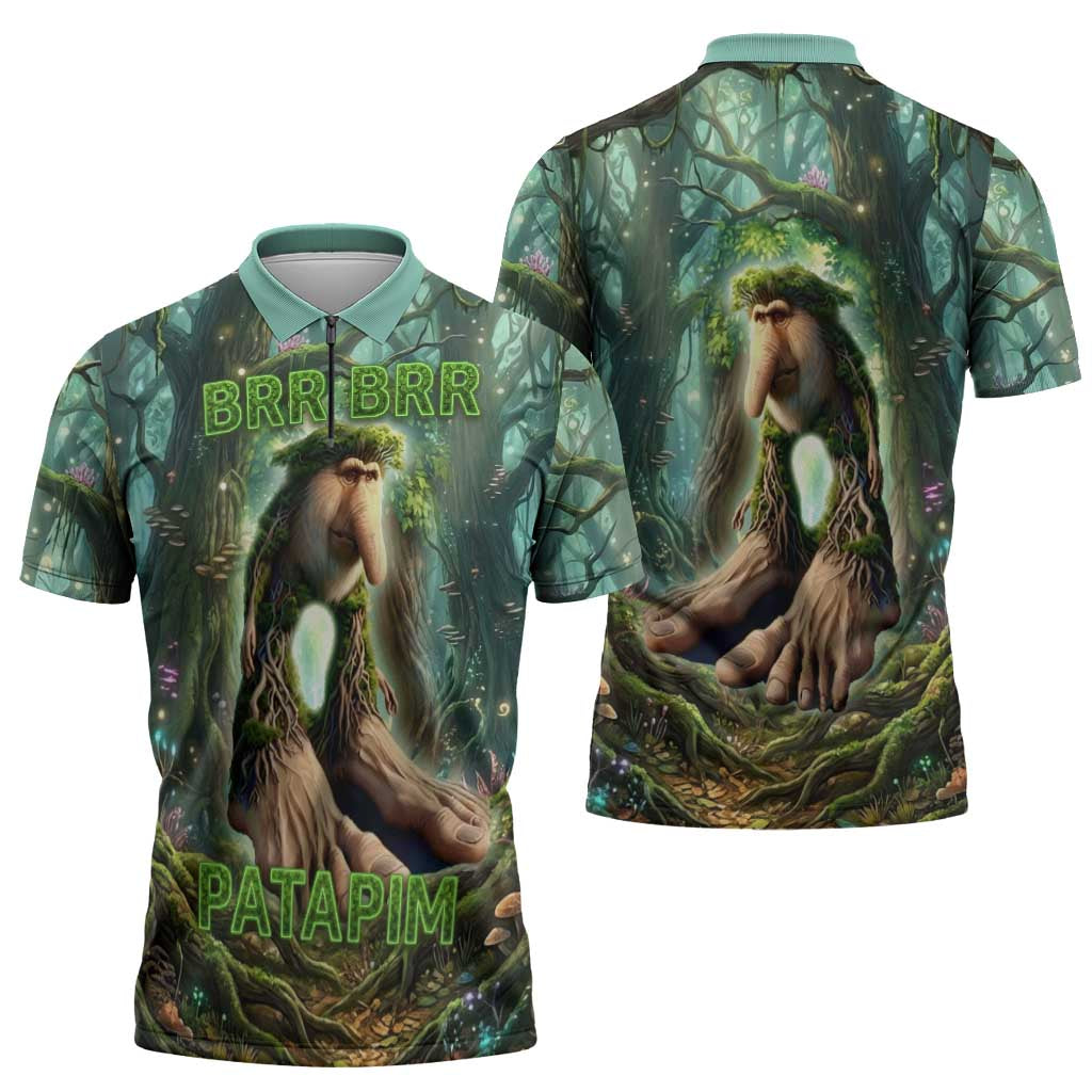 Brr Brr Patapim Zipper Polo Shirt Glowing Heart and Magical Tree Roots in Enchanted Woods