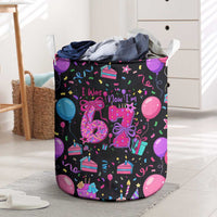 7th Birthday Girl Laundry Basket with Cake Balloons Confetti and I Was 6 Now I'm 7