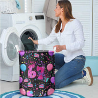 7th Birthday Girl Laundry Basket with Cake Balloons Confetti and I Was 6 Now I'm 7