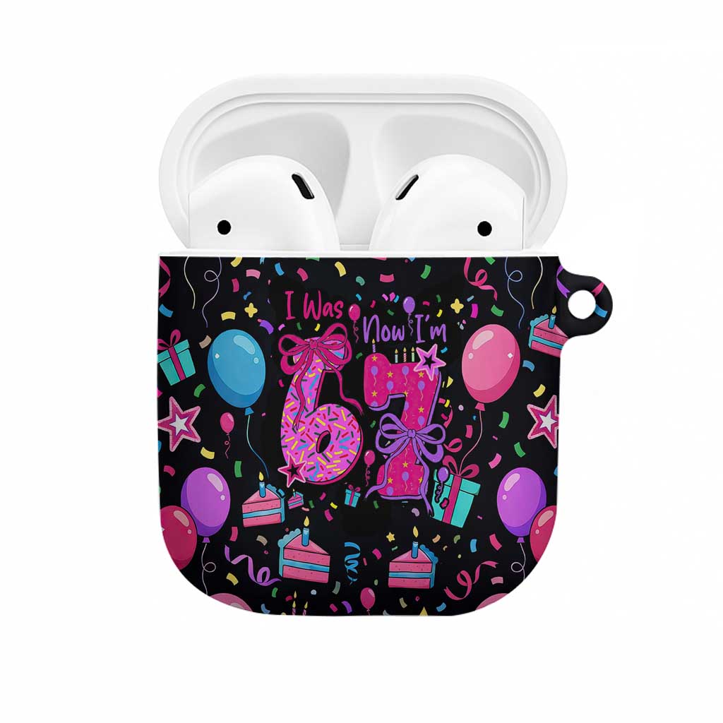 7th Birthday Girl AirPods Case with Cake Balloons Confetti and I Was 6 Now I'm 7