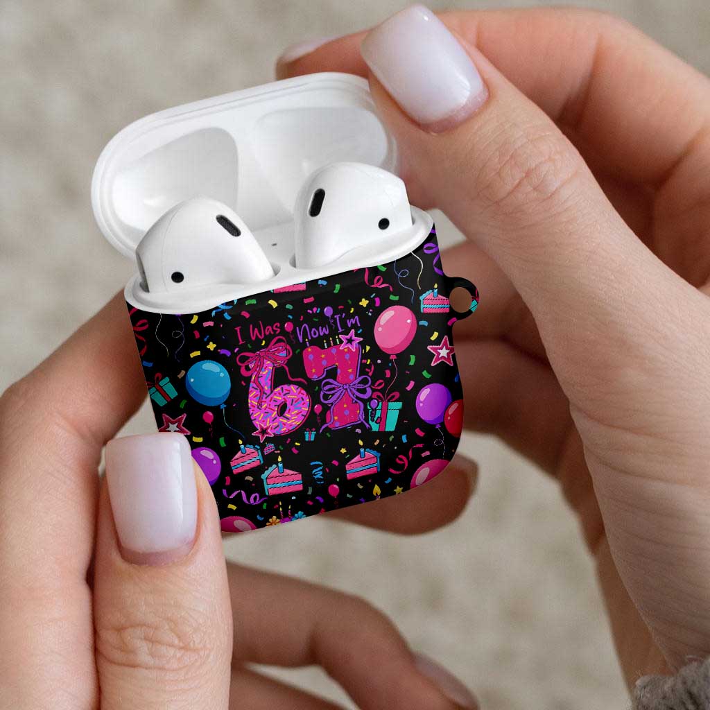 7th Birthday Girl AirPods Case with Cake Balloons Confetti and I Was 6 Now I'm 7