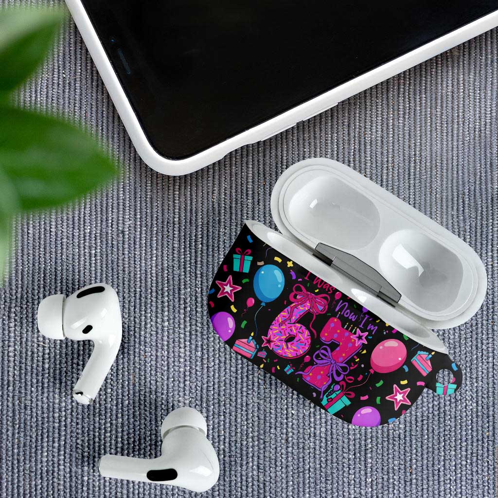 7th Birthday Girl AirPods Case with Cake Balloons Confetti and I Was 6 Now I'm 7