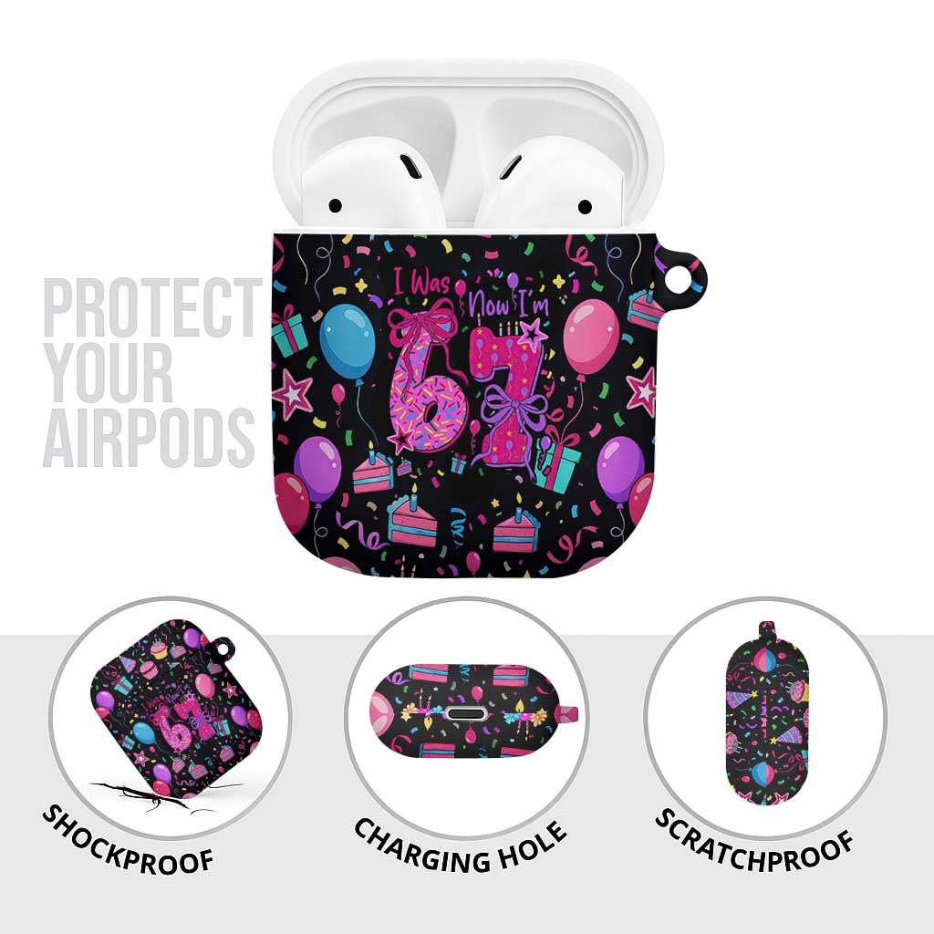 7th Birthday Girl AirPods Case with Cake Balloons Confetti and I Was 6 Now I'm 7