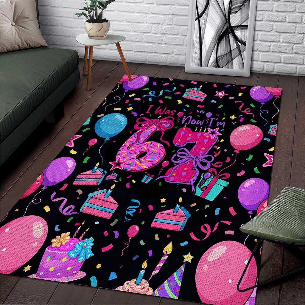 7th Birthday Girl Area Rug with Cake Balloons Confetti and I Was 6 Now I'm 7