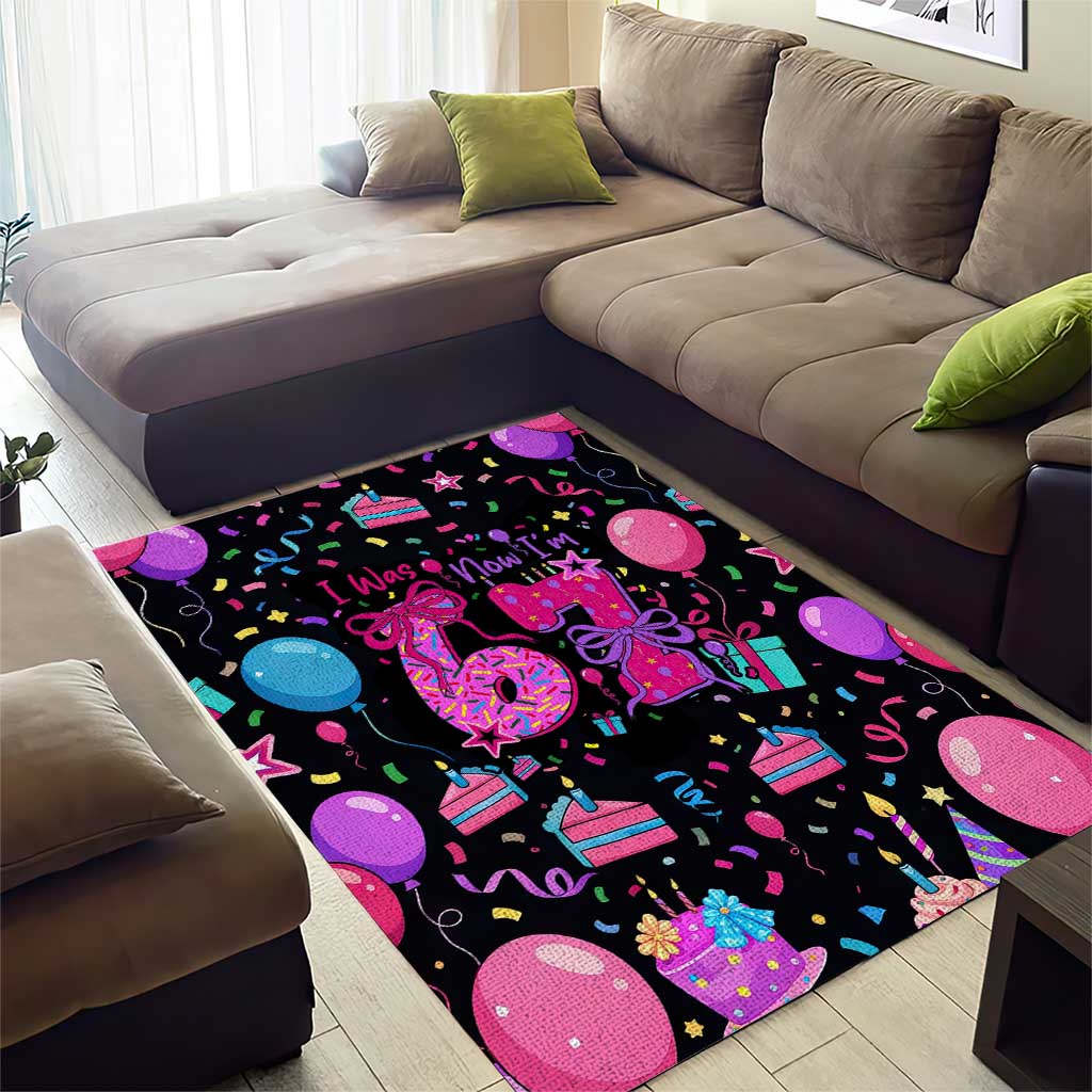 7th Birthday Girl Area Rug with Cake Balloons Confetti and I Was 6 Now I'm 7