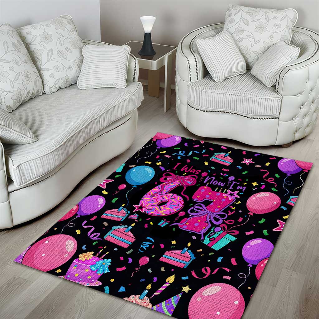 7th Birthday Girl Area Rug with Cake Balloons Confetti and I Was 6 Now I'm 7
