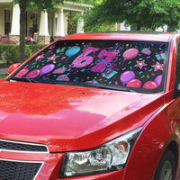 7th Birthday Girl Auto Sun Shade with Cake Balloons Confetti and I Was 6 Now I'm 7