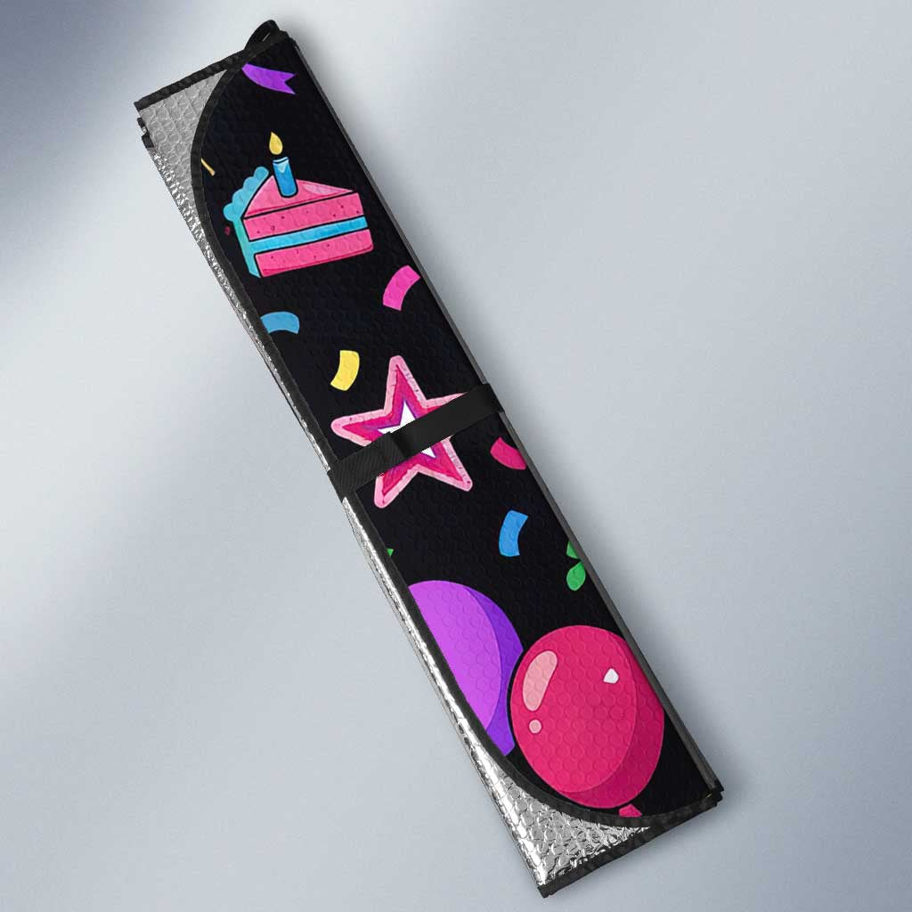 7th Birthday Girl Auto Sun Shade with Cake Balloons Confetti and I Was 6 Now I'm 7