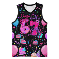 7th Birthday Girl Basketball Jersey with Cake Balloons Confetti and I Was 6 Now I'm 7