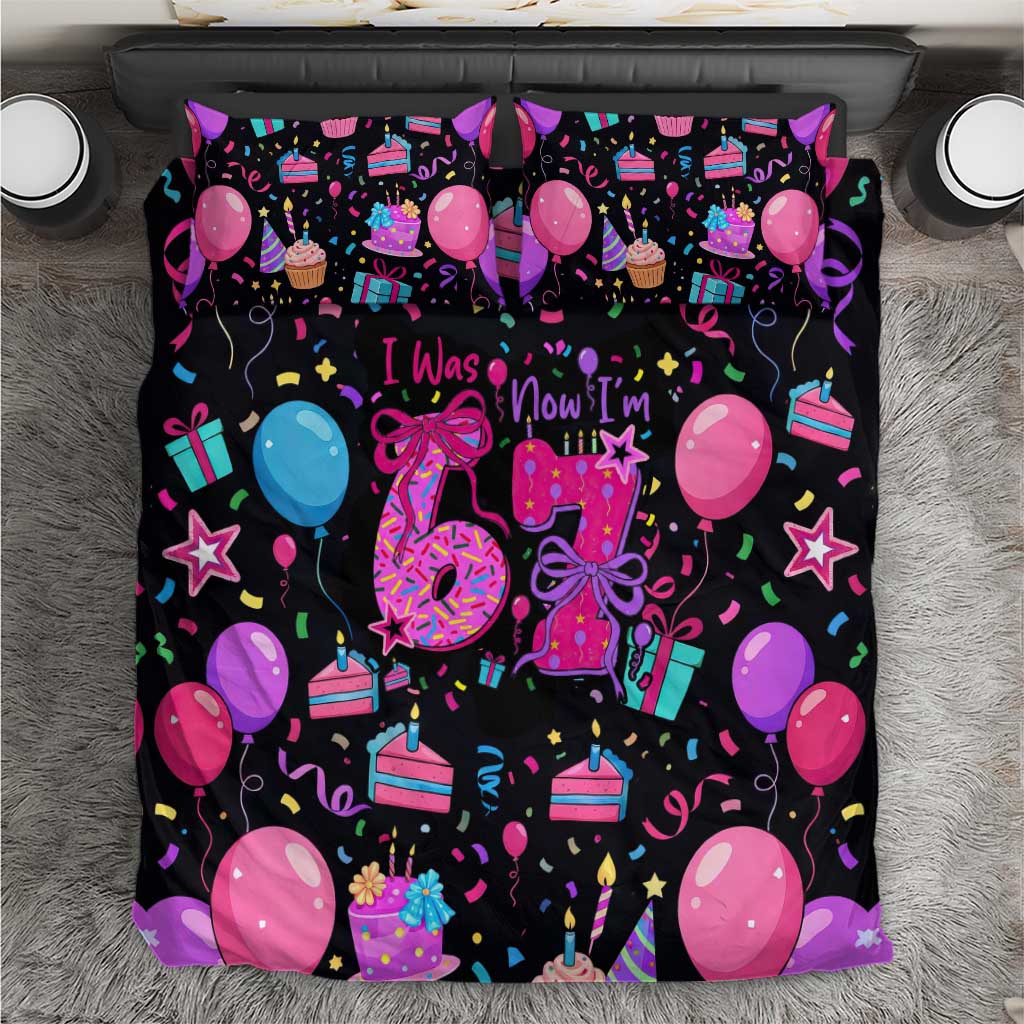 7th Birthday Girl Bedding Set with Cake Balloons Confetti and I Was 6 Now I'm 7