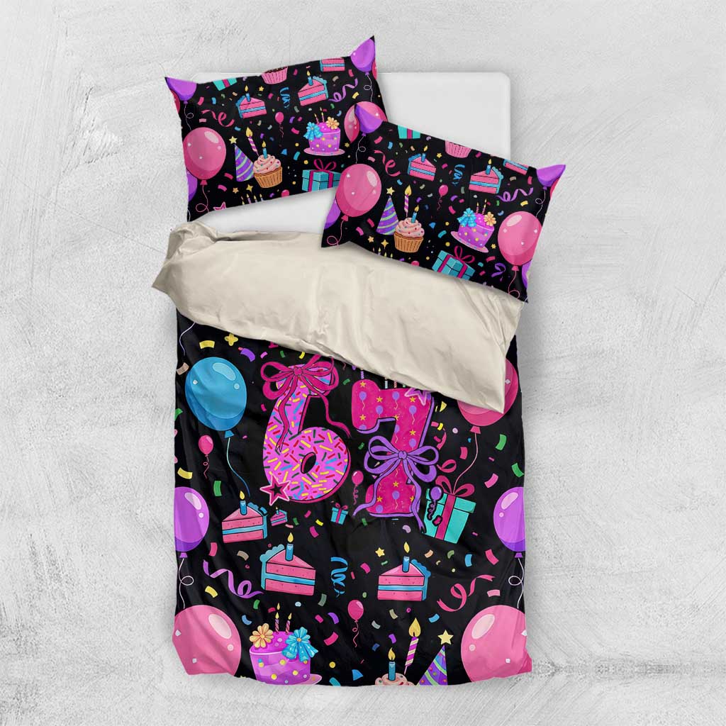 7th Birthday Girl Bedding Set with Cake Balloons Confetti and I Was 6 Now I'm 7