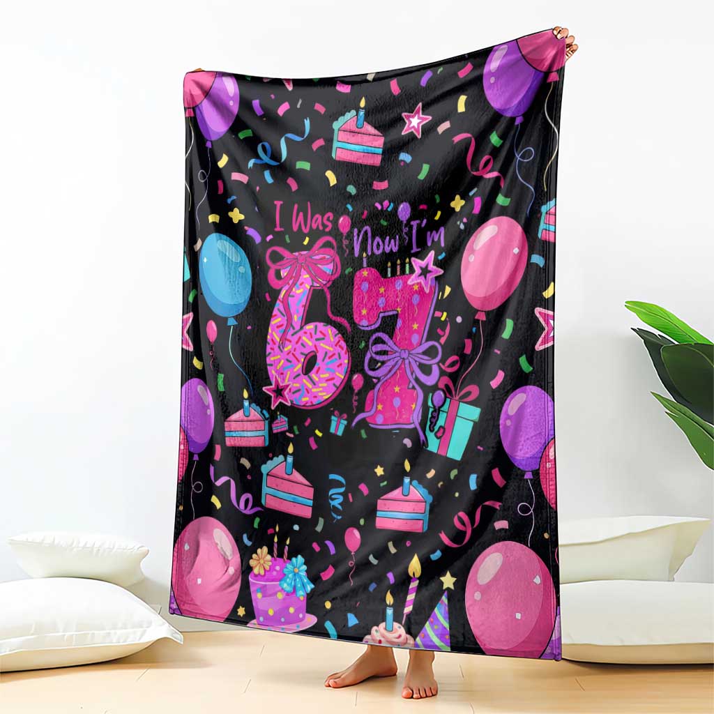7th Birthday Girl Blanket with Cake Balloons Confetti and I Was 6 Now I'm 7
