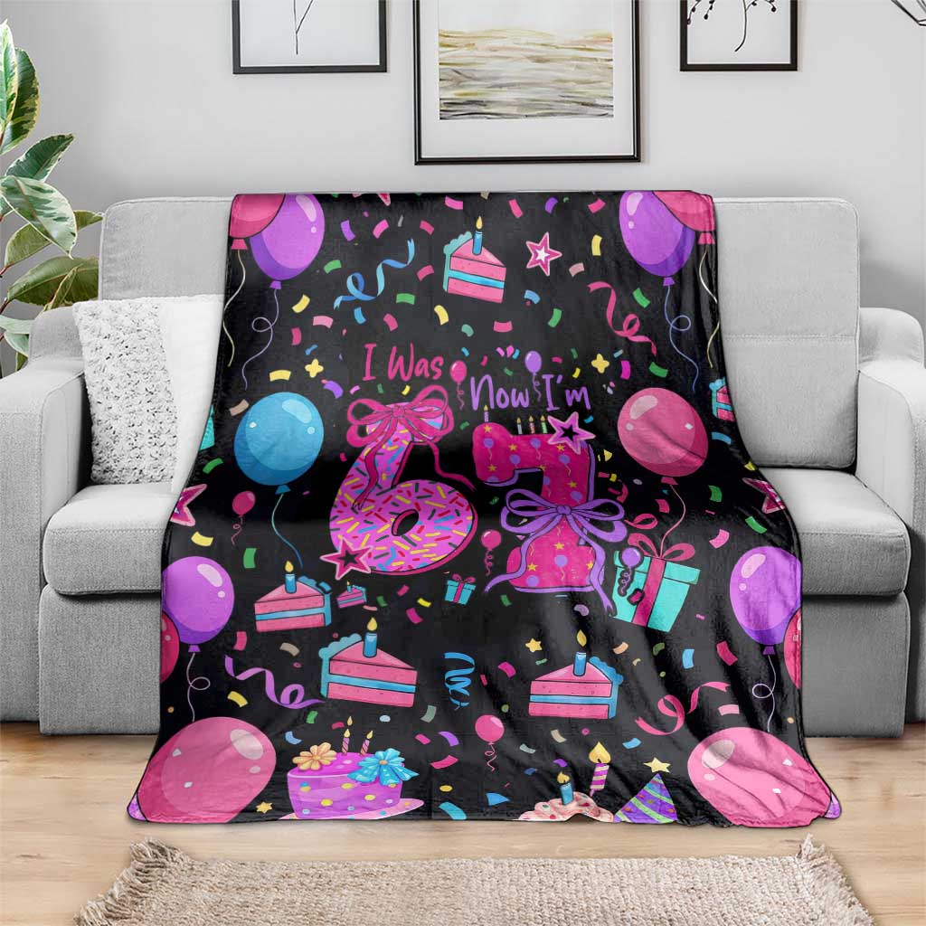 7th Birthday Girl Blanket with Cake Balloons Confetti and I Was 6 Now I'm 7