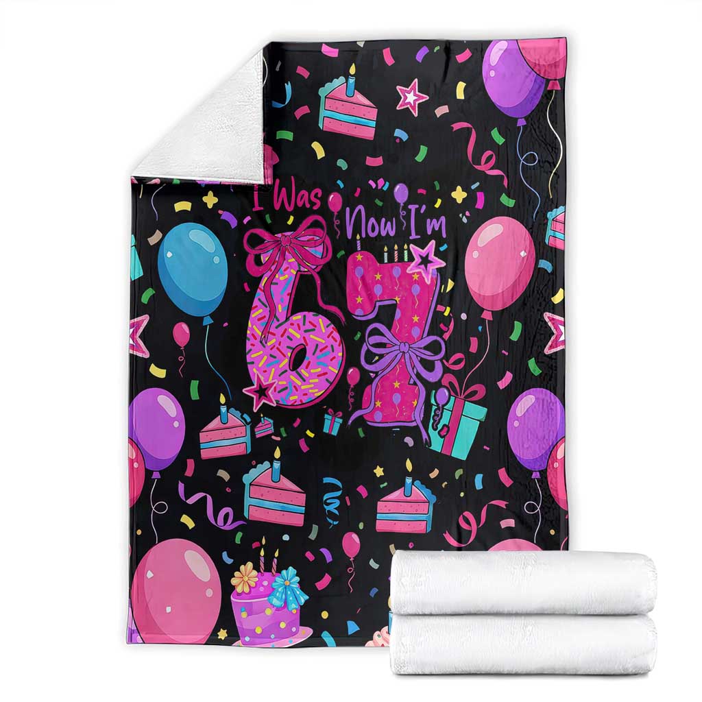 7th Birthday Girl Blanket with Cake Balloons Confetti and I Was 6 Now I'm 7