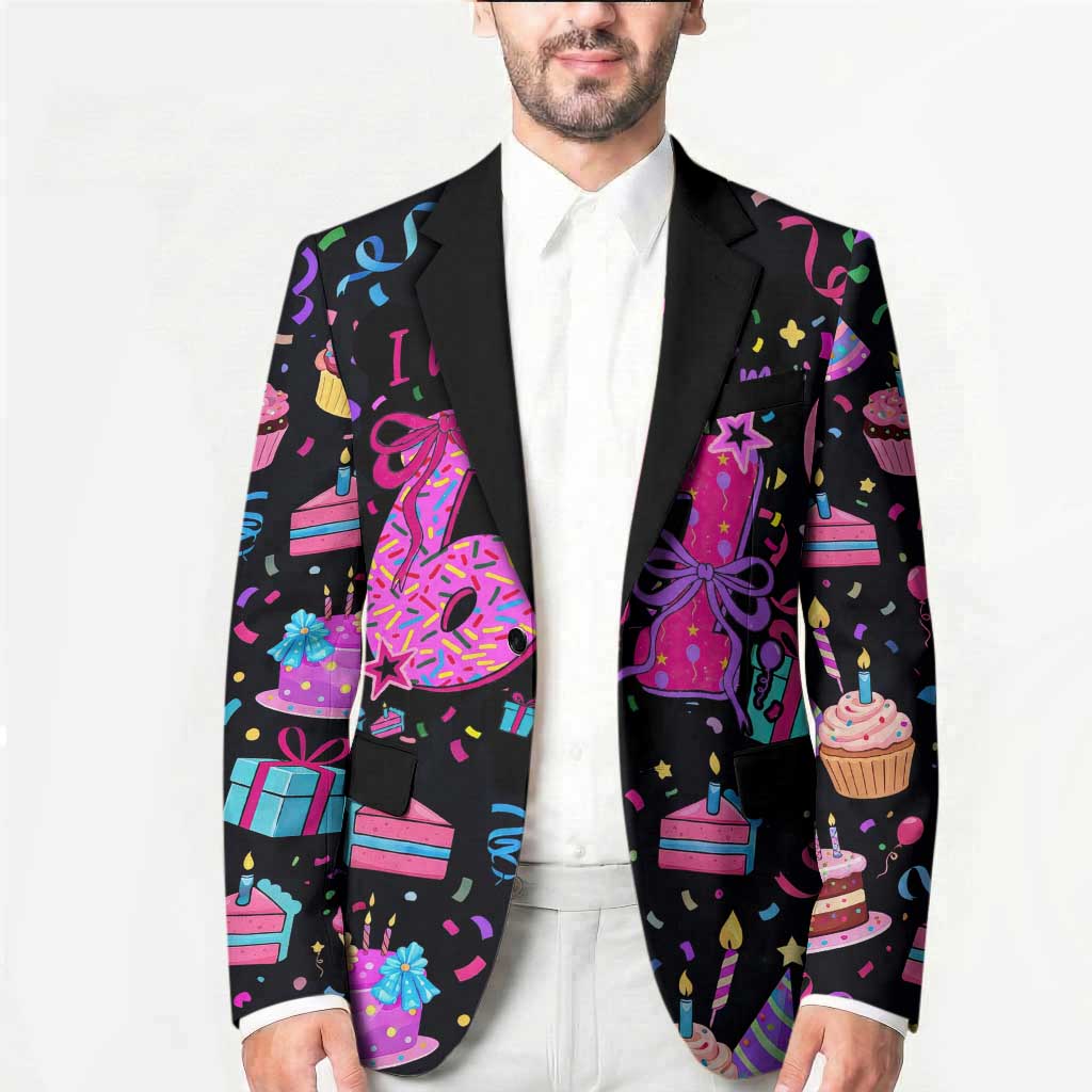 7th Birthday Girl Blazer with Cake Balloons Confetti and I Was 6 Now I'm 7