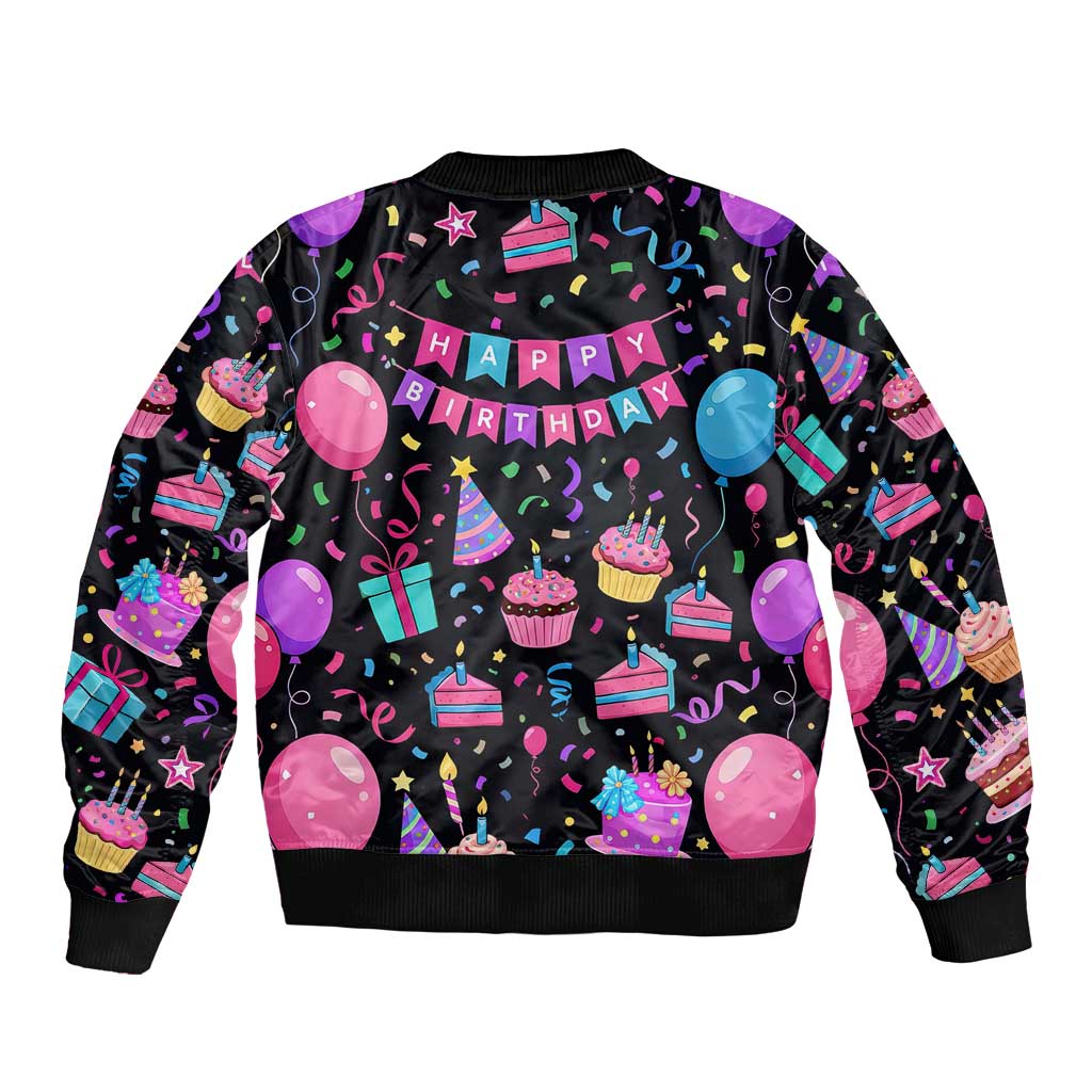 7th Birthday Girl Bomber Jacket with Cake Balloons Confetti and I Was 6 Now I'm 7