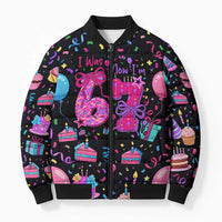 7th Birthday Girl Bomber Puffer Jacket with Cake Balloons Confetti and I Was 6 Now I'm 7
