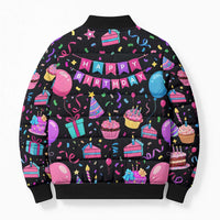 7th Birthday Girl Bomber Puffer Jacket with Cake Balloons Confetti and I Was 6 Now I'm 7