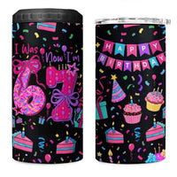 7th Birthday Girl 4 in 1 Can Cooler Tumbler with Cake Balloons Confetti and I Was 6 Now I'm 7
