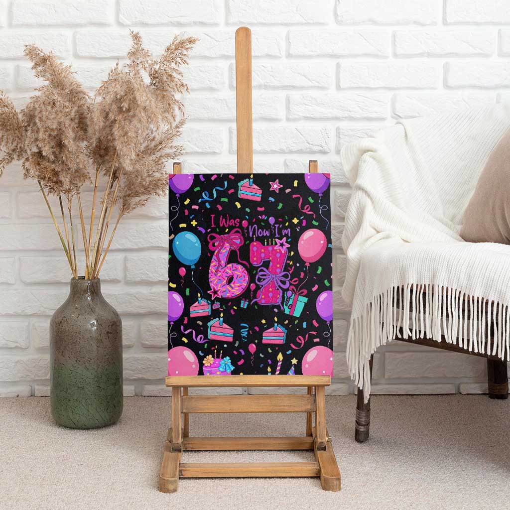 7th Birthday Girl Canvas Wall Art with Cake Balloons Confetti and I Was 6 Now I'm 7