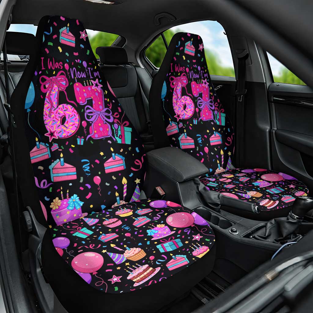 7th Birthday Girl Car Seat Cover with Cake Balloons Confetti and I Was 6 Now I'm 7