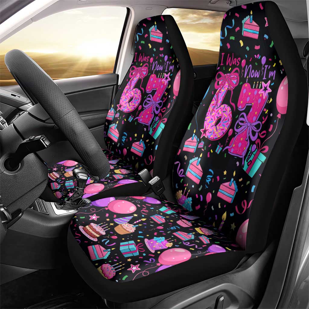 7th Birthday Girl Car Seat Cover with Cake Balloons Confetti and I Was 6 Now I'm 7