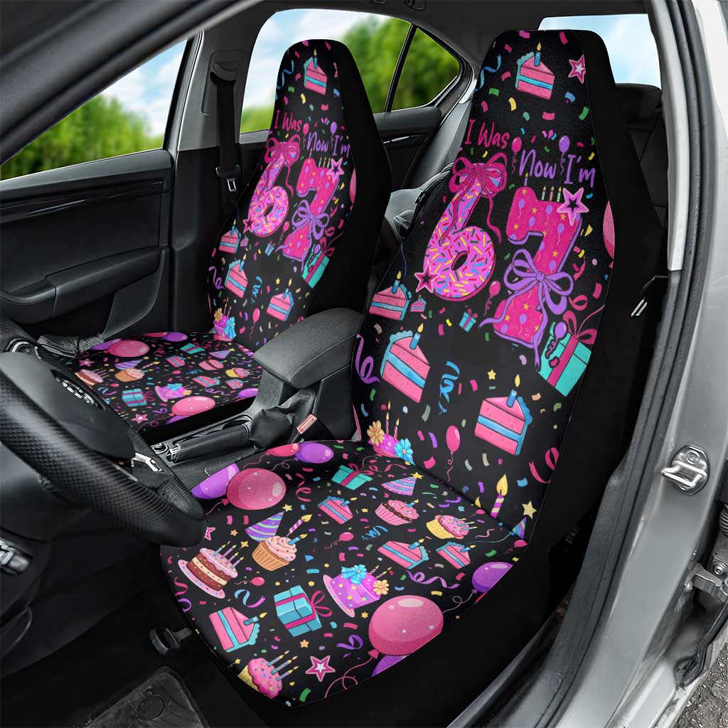 7th Birthday Girl Car Seat Cover with Cake Balloons Confetti and I Was 6 Now I'm 7