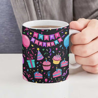 7th Birthday Girl Ceramic Mug with Cake Balloons Confetti and I Was 6 Now I'm 7