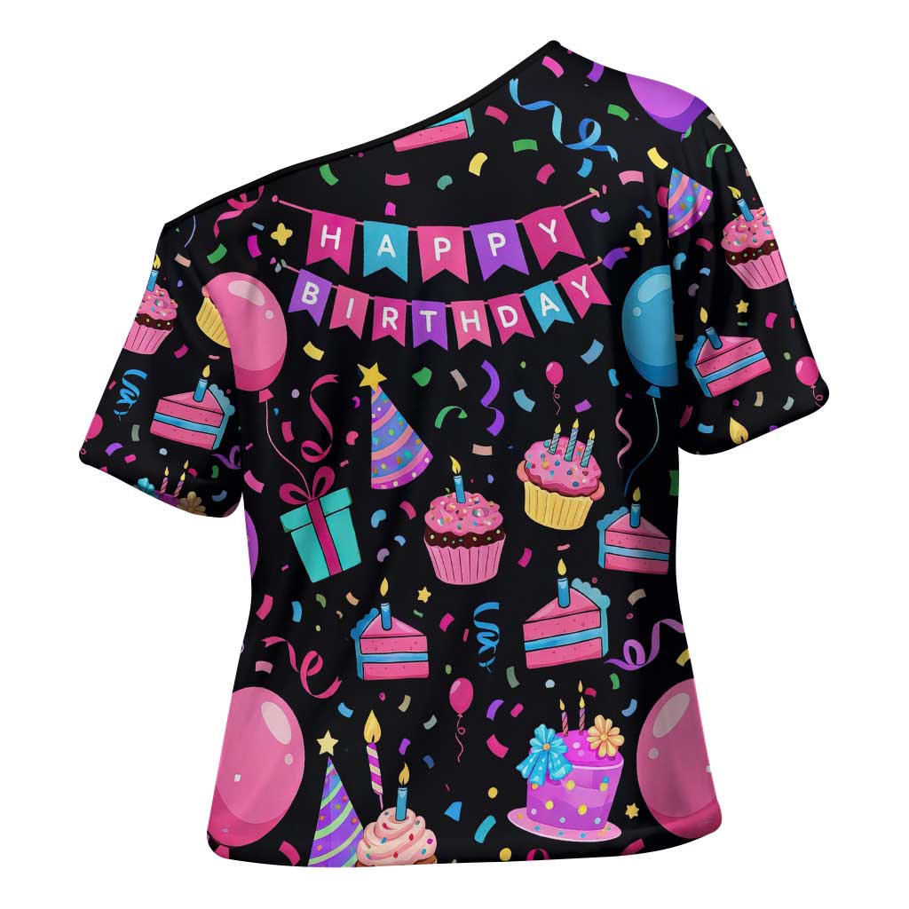 7th Birthday Girl Cross Shoulder Shirt with Cake Balloons Confetti and I Was 6 Now I'm 7