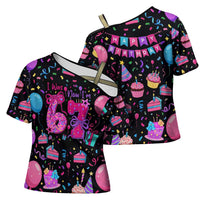 7th Birthday Girl Cross Shoulder Shirt with Cake Balloons Confetti and I Was 6 Now I'm 7