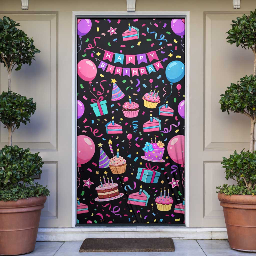 7th Birthday Girl Door Cover with Cake Balloons Confetti and I Was 6 Now I'm 7