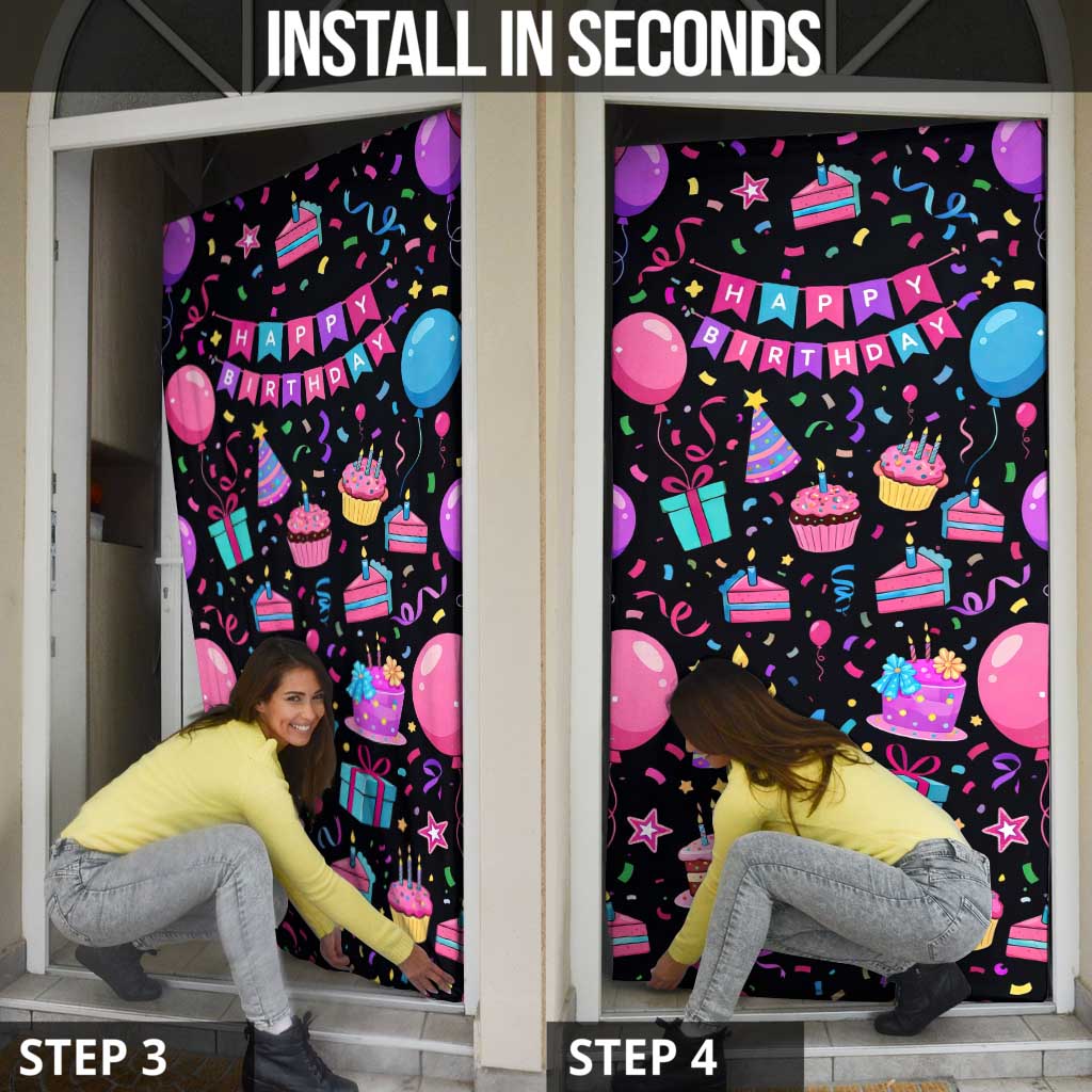 7th Birthday Girl Door Cover with Cake Balloons Confetti and I Was 6 Now I'm 7