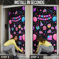 7th Birthday Girl Door Cover with Cake Balloons Confetti and I Was 6 Now I'm 7
