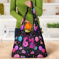 7th Birthday Girl Grocery Bag with Cake Balloons Confetti and I Was 6 Now I'm 7