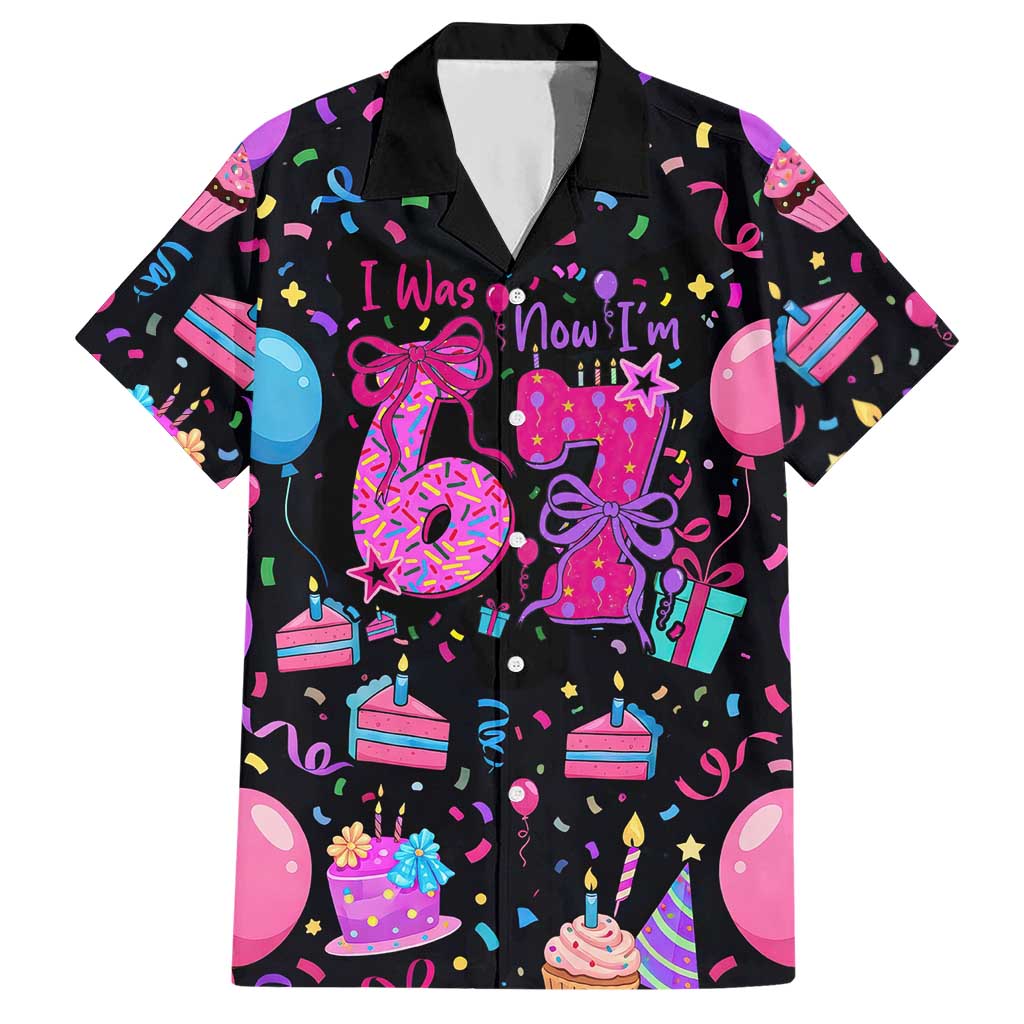 7th Birthday Girl Hawaiian Shirt with Cake Balloons Confetti and I Was 6 Now I'm 7