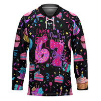 7th Birthday Girl Hockey Jersey with Cake Balloons Confetti and I Was 6 Now I'm 7