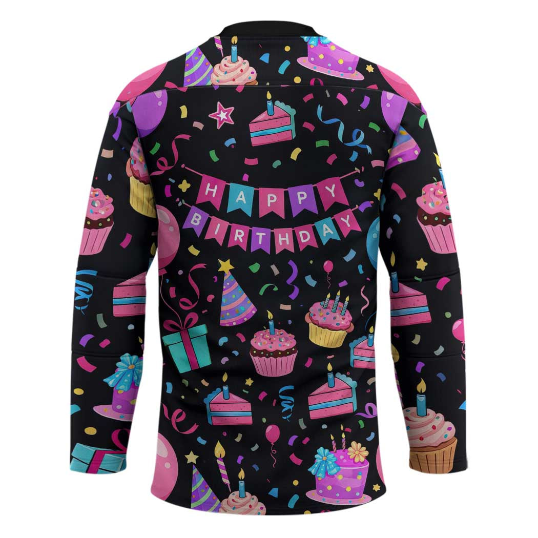 7th Birthday Girl Hockey Jersey with Cake Balloons Confetti and I Was 6 Now I'm 7