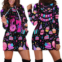 7th Birthday Girl Hoodie Dress with Cake Balloons Confetti and I Was 6 Now I'm 7