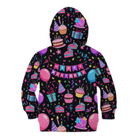 7th Birthday Girl Kid Hoodie with Cake Balloons Confetti and I Was 6 Now I'm 7