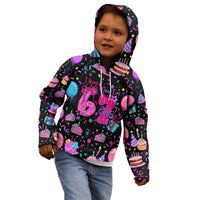 7th Birthday Girl Kid Hoodie with Cake Balloons Confetti and I Was 6 Now I'm 7