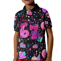 7th Birthday Girl Kid Polo Shirt with Cake Balloons Confetti and I Was 6 Now I'm 7