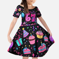 7th Birthday Girl Kid Short Sleeve Dress with Cake Balloons Confetti and I Was 6 Now I'm 7
