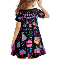7th Birthday Girl Kid Short Sleeve Dress with Cake Balloons Confetti and I Was 6 Now I'm 7