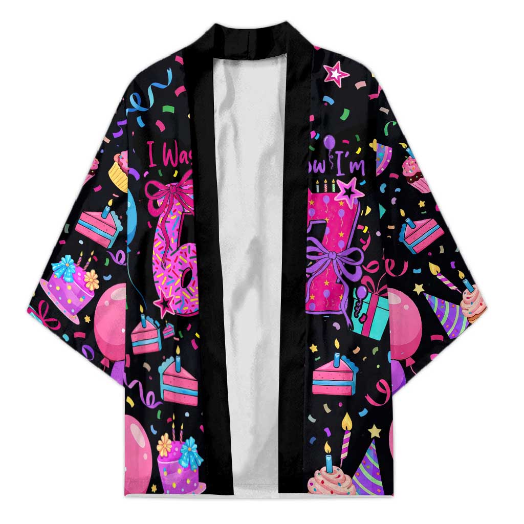 7th Birthday Girl Kimono with Cake Balloons Confetti and I Was 6 Now I'm 7