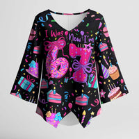 7th Birthday Girl Kimono Sleeve Blouse with Cake Balloons Confetti and I Was 6 Now I'm 7