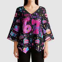 7th Birthday Girl Kimono Sleeve Blouse with Cake Balloons Confetti and I Was 6 Now I'm 7